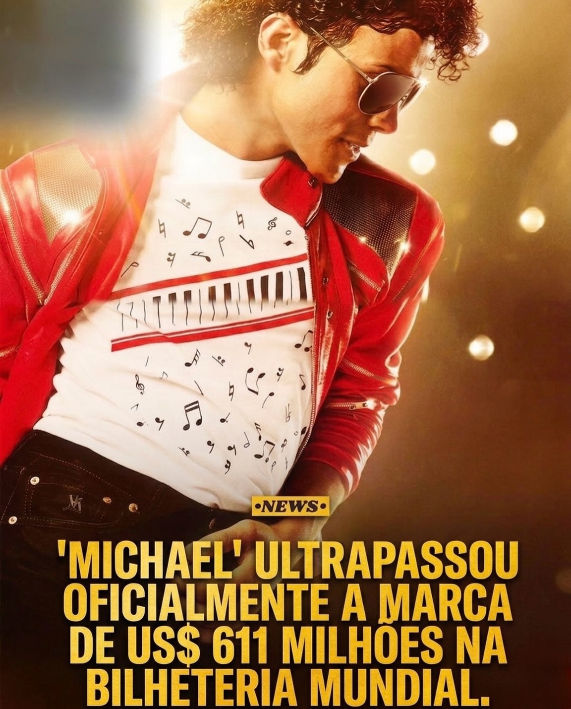 Photo by Universo 42 on May 16, 2026. May be an image of ‎poster and ‎text that says '‎오호 ת ሬጋ ee الهها CRSE00N E •NEWS. 'MICHAEL' ULTRAPASSOU OFICIALMENTE A MARCA DE US$ 611 MILHOES NA BILHETERIA MUNDIAL.‎'‎‎.