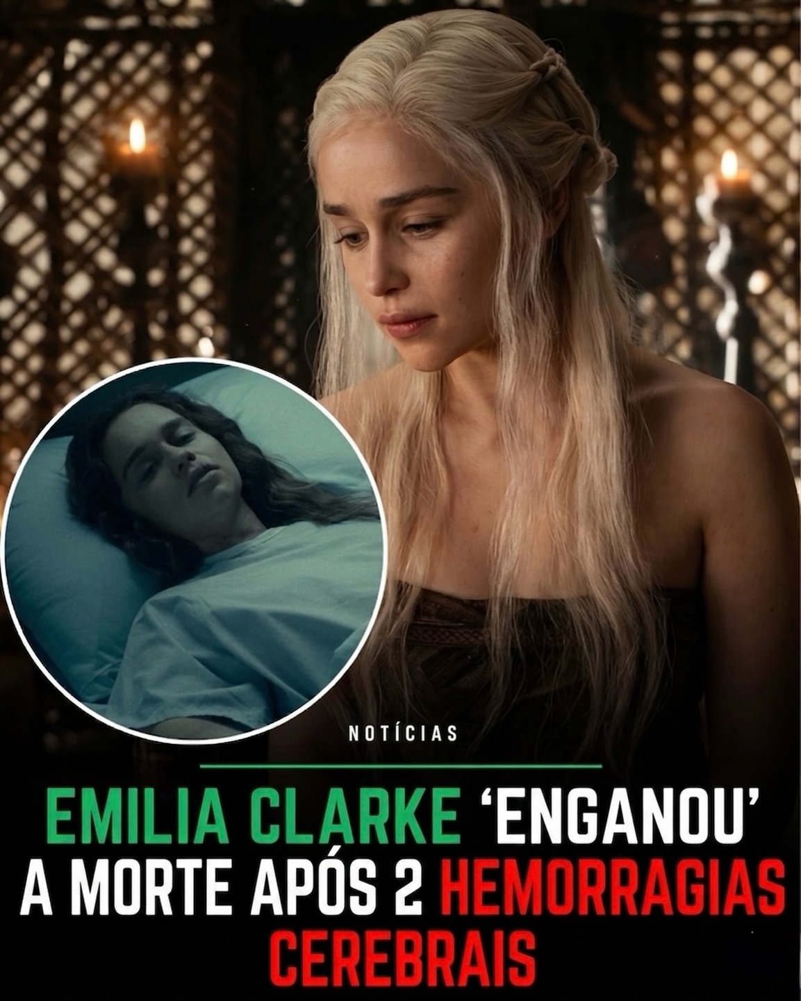 Photo shared by Carlos César Carvalho | KHAL on May 17, 2026 tagging @gotbr, and @u42oficial. May be a meme of text that says 'NOTÍCIAS EMILIA CLARKE 'ENGANOU' A MORTE APÓS 2 HEMORRAGIAS CEREBRAIS'.